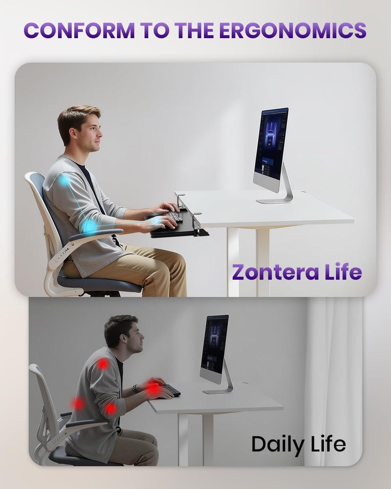 Zontera Store Ergonomic Mouse & Keyboard Tray Under Desk, Pull Out with Adjustable C-clamp, 20 (25.9 Including Clamps) x 11.8 Inch Slide Out Computer Keyboard Drawer Mouse Tray for Typing, Black - Image 2